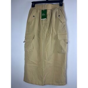 Halara Khaki Cargo Maxi Skirt Elastic Waist Pockets Size XS Reg NWT